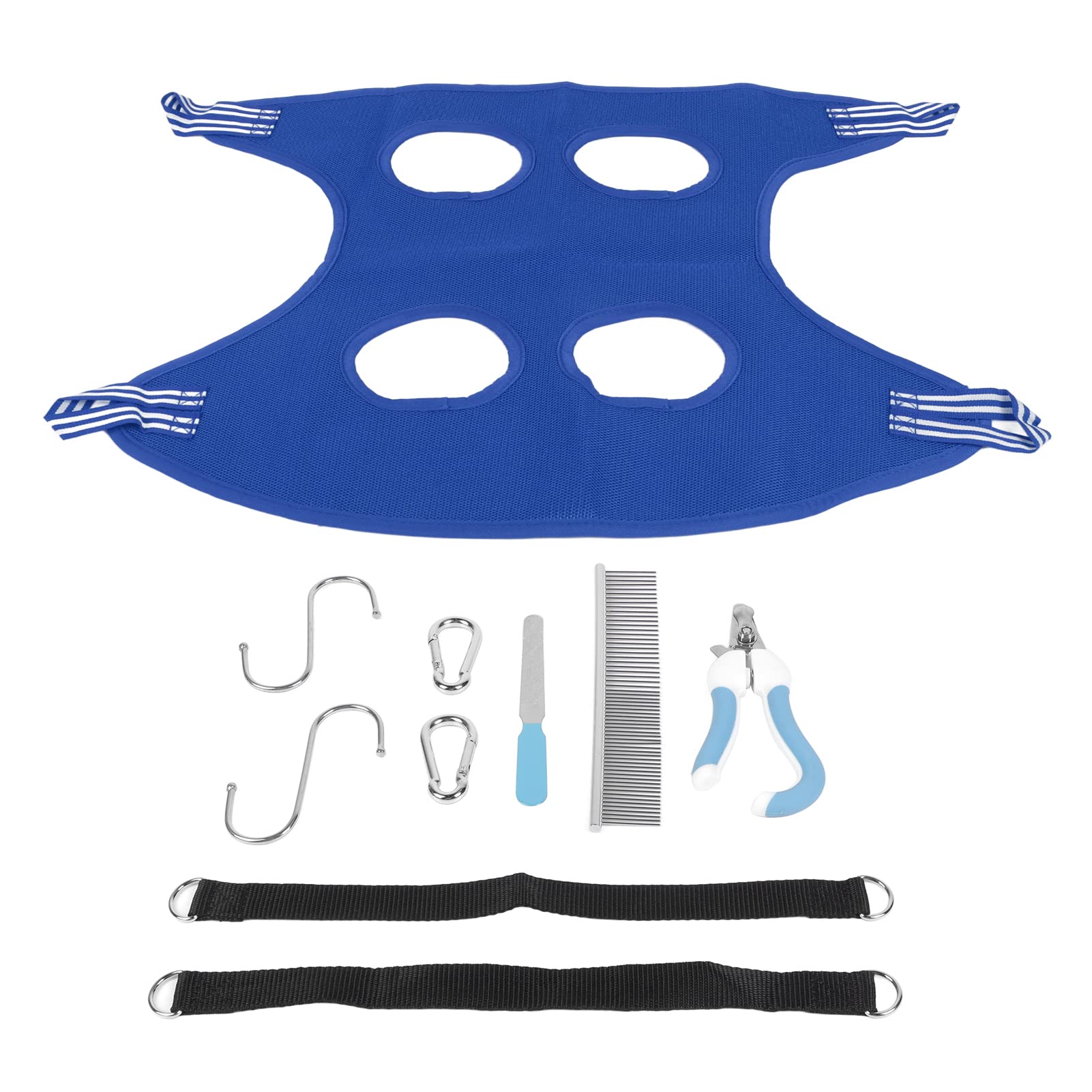 Dog Grooming Hammock Set Breathable Safe Relaxation Restraint Bag Pet Grooming Helper Harness Sling with Nail Clipper Comb for Puppy Cat(M-blue 10-piece set)