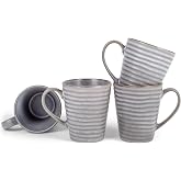 Elanze Designs Sophisticated Modern Chic Ribbed Ceramic Stoneware Dinnerware Mugs Cups Set of 4 - Slate Grey