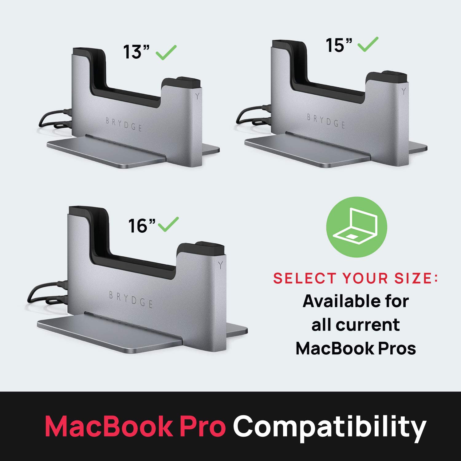 Brydge Space-Saving Laptop Stand | Vertical Docking Station Compatible with 15-inch MacBook Pro (2016-2019), 2 x Thunderbolt™ 3 Ports with 40 Gbps Data throughput (x 2)