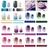 14 Sheets Nail Stickers Glitter Gradient Color