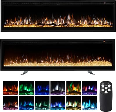 INMOZATA 178cm Electric Fireplace Wall Mounted/Recessed/Freestanding with Remote