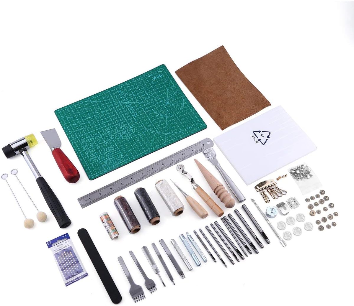 42PCS DIY Tools Handmade Leather Suits Stiching Wheel Punch Edger Groover Trench Device Belt Puncher Set Hand Tools