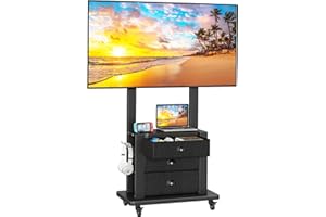 JKsmart Mobile TV Stand with 3 Fabric Drawers, for 23-75 inch Flat/Curved Screen Up to 120lbs, Height Adjustable Mobile TV Cart with Shelf, Rolling TV Floor Stand, Locking Wheels, Max VESA 600x400mm