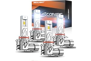 SEALIGHT S3 9005/HB3 9006/HB4 LED Headlight Bulbs, 1:1 Real Size 64000LM 9005 9006 LED Bulbs, 700% Super Bright 6500K Cool Wh