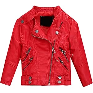 CHLPEYUVCH Unisex Kids PU Faux Leather Motorcycle Jacket Solid Zip Up Casual Biker Coat for Boys Girls