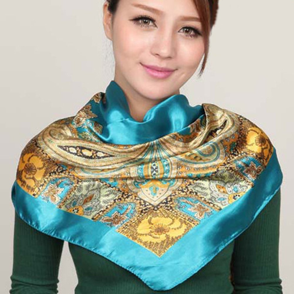 Vinmax Classical Pattern Large Square women girl Scarf Silk Scarves Elegant Scarves (Blue)