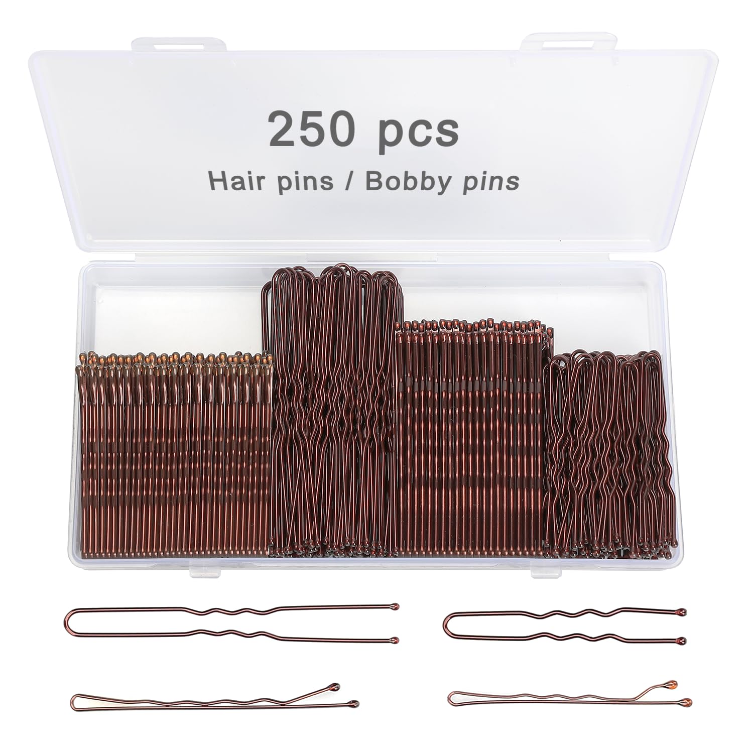 Photo 1 of 250 Pcs Hair Pins Bobby Pins Brown Hair with Storage Box, Wavy Bobby Pins 2inch 2.4inch, U Shaped Hair Pins 2inch 2.8inch, Suitable for All Hair Types, Hair Clips Hair Pin for Women and Girls