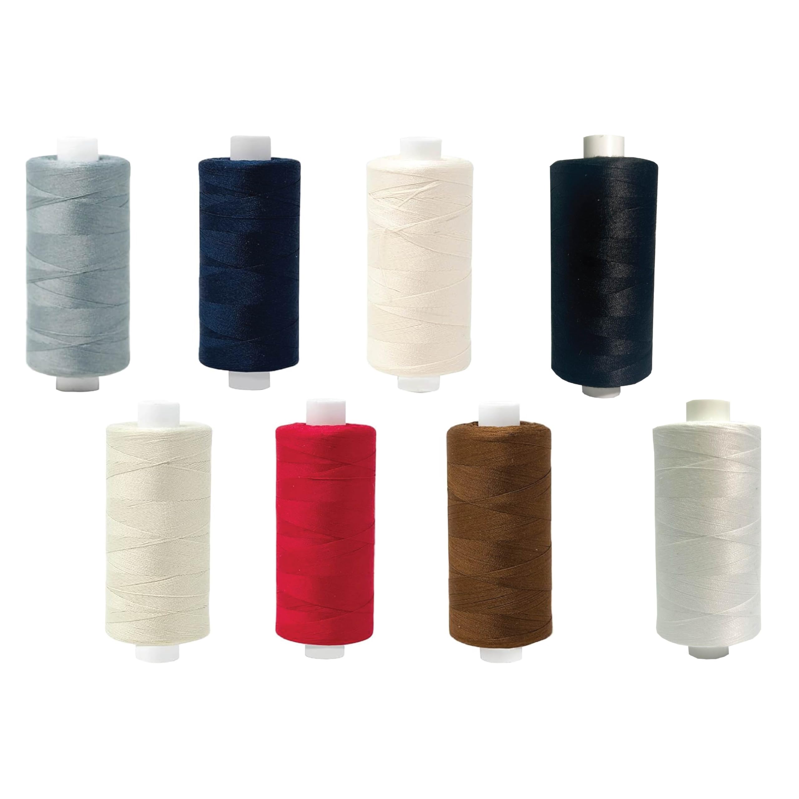 Korbond 8000m Multi Colour Thread Set - 8 x 1000m Spools Polyester Thread - Black, White, Navy, Red, Cream, Grey, Brown and Natural…