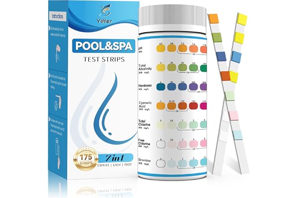 175-Count 7-Way Hot Tub & Pool Test Strips - Accurate Test Bromine, Total Alkalinity, pH, Free Chlorine, Total Hardness, Cyan