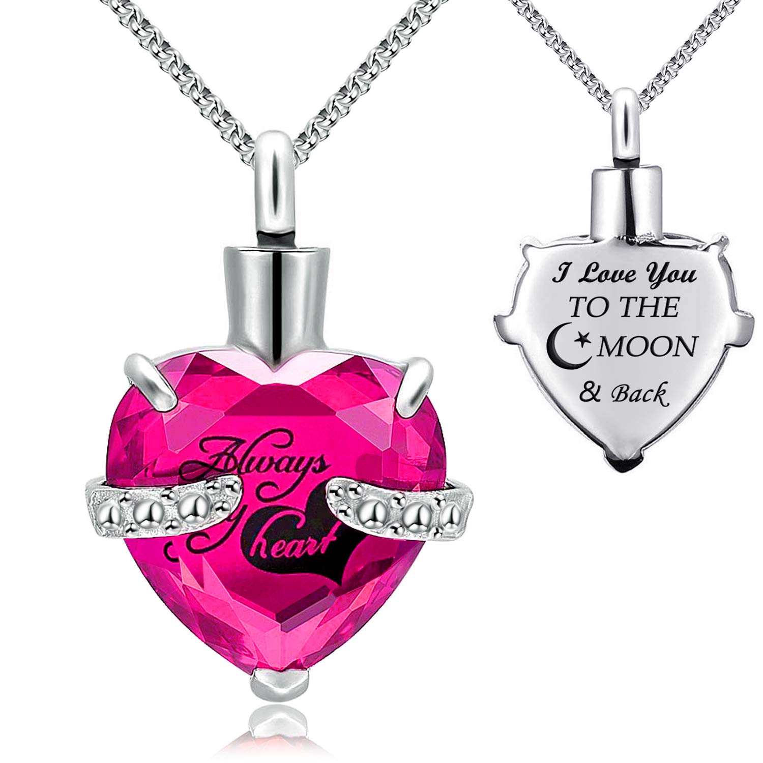 Urn Necklace for Ashes Always in My Heart I Love You to the Moon and Back Birthstone Cremation Keepsake Pendant Necklaces (July) — image 1
