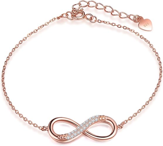 Yumilok Collana In Argento 925 Con Zirconi - Oro Rosa, Ciondolo Con Catena 45 Cm, Regalo Con Sacchetto