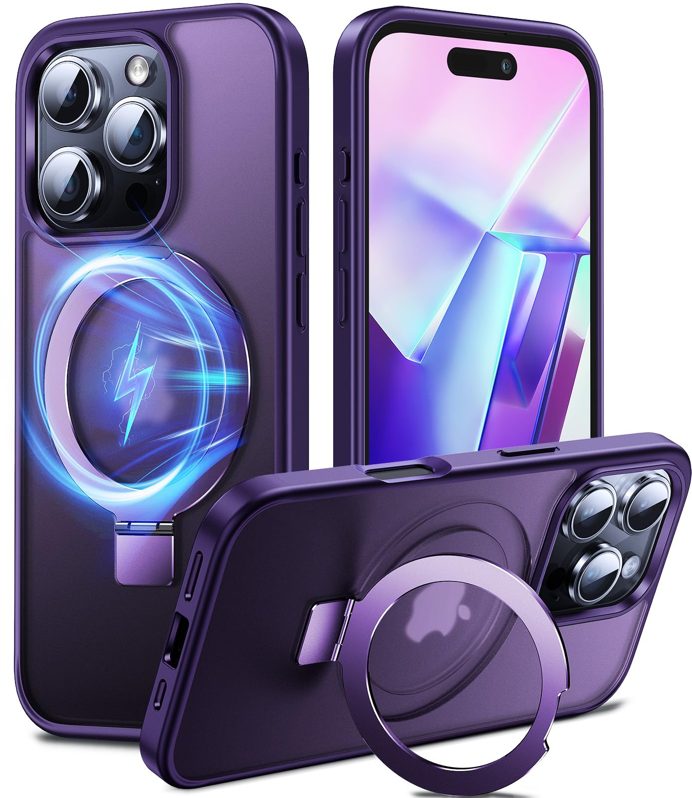 Chicfun 3-in-1 [Magnetic+KickStand+Ring Holder] for iPhone 16 Pro Max Case Stand Ring Holder Compatible with MagSafe, Military Shockproof Protective iPhone 16 Pro Max Phone Case Kickstand Cover Purple