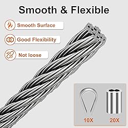 RECTOO 100FT 1/16" Wire Rope Kit, 7x7 Marine