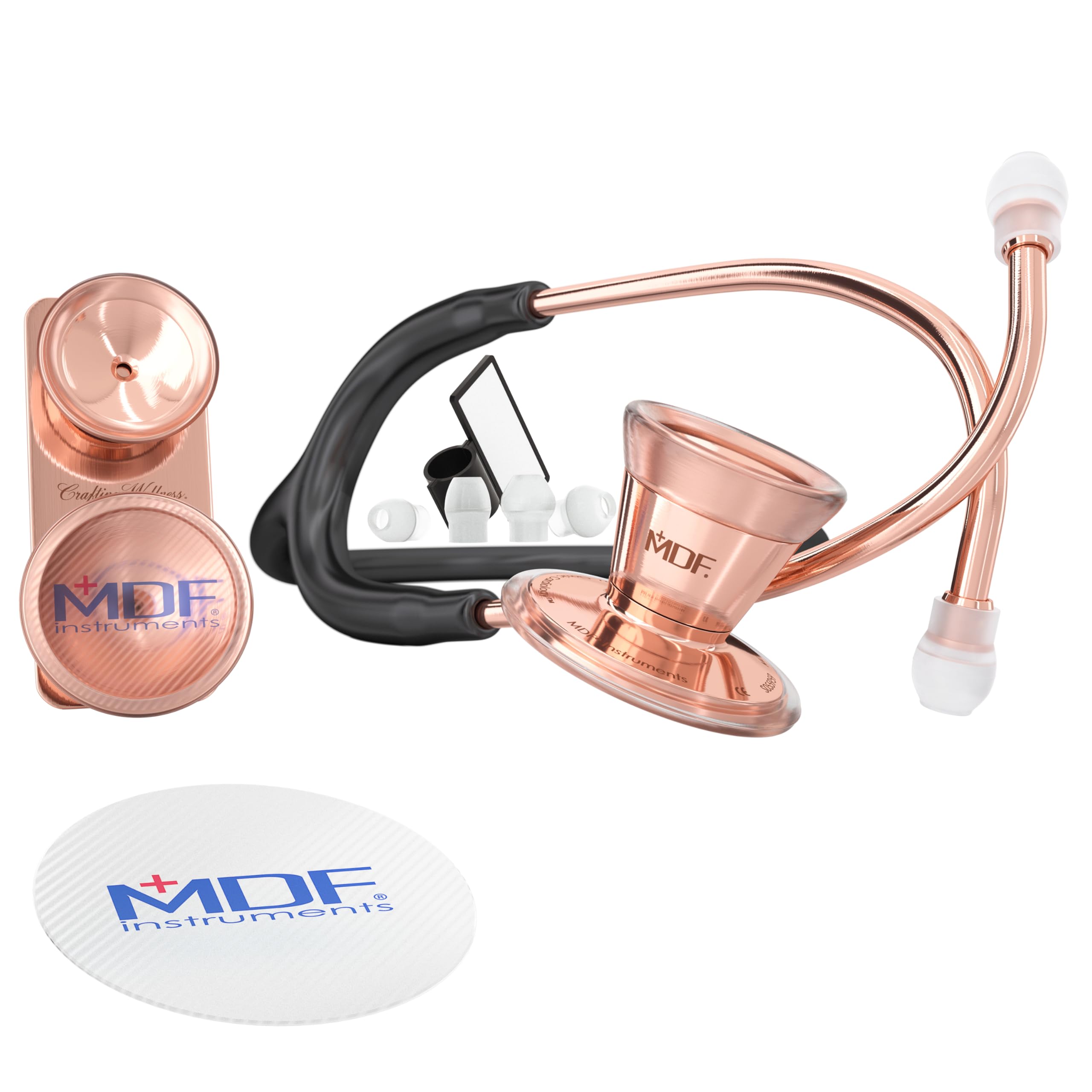 MDF Instruments, ProCardial Core Cardiology Stainless Steel Dual Head Adult-Pediatric Stethoscope with Adult Cardiology Bell Convertible Attachment, Rose Gold/Black, MDF797DD-RG11