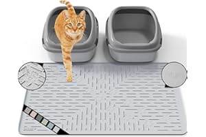 OHMO Cat Litter Mat Large Trapping Mat Premium Silicone Rubber 31.5x23.6 Ash, Waterproof and BPA Free Kitty Litter Box Mat, Easy to Clean and Keeps The Floor Tidy