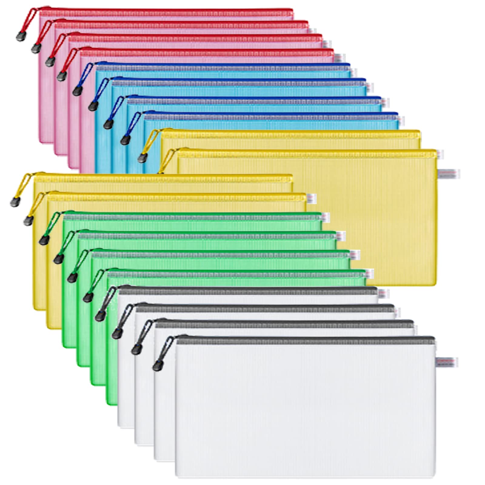 TCPENG Mesh Pencil Pouch Zipper File Bags, 20PCS Clear Pencil Case Plastic Wallets Folders Waterproof Travel Storage Pouch for School Supplies, Bills, Cosmetics, Stationery and Travel Accessories