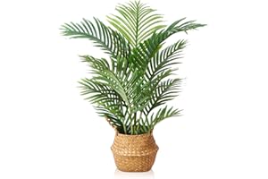 LOMANTO Fake Majesty Palm Plant 3Ft Artificial Plants for Home Decor Indoor Small Faux Trees in Pot Fake Tropical Plants for Housewarming Gift 1Pack