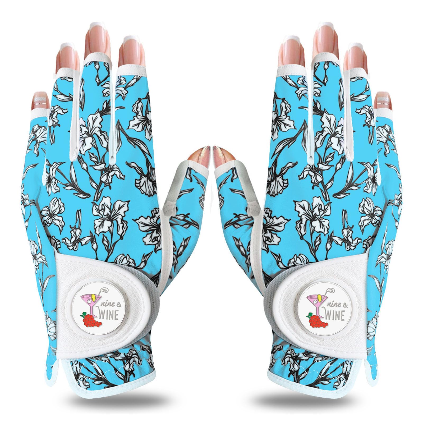 AMRTA Golf Gloves Women Half Finger Left Hand Leather with Ball Marker 1 Pack, Colored Glove for Ladies Right Handed Golfer All Weather Grip (Lily, S)