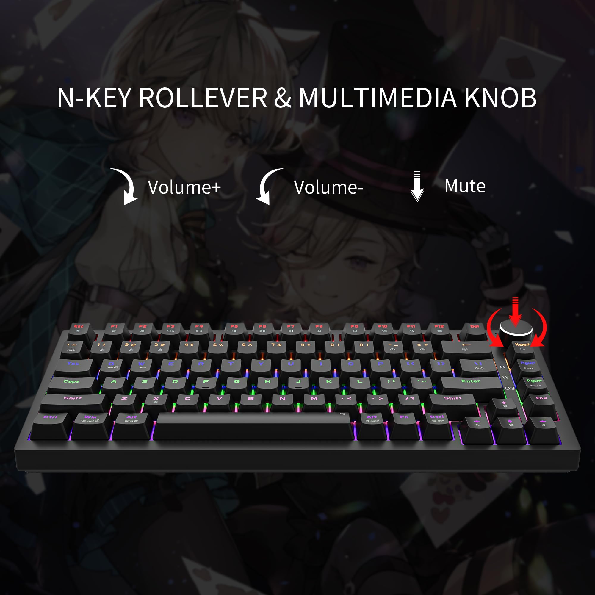 Newmen Gm326 Mechanical Gaming Keyboard - Close-Up Of Hot-Swappable Switches And Volume Knob