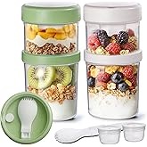 ComSaf 2 Pack Overnight Oats Containers with Lids 27 oz, Plastic Yogurt Parfait Cups with Folding Spoons to Go, Salad Pod Chia Pudding Jars Reusable with Granola Holder for Snack, Meal Prep