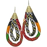 Double Loop Kente Ankara Earrings | African Earrings | Kente Earrings | Afro Earrings | Ankara Print Fabric | Africa hoop earrings | Afrocentric | Cloth & Cord