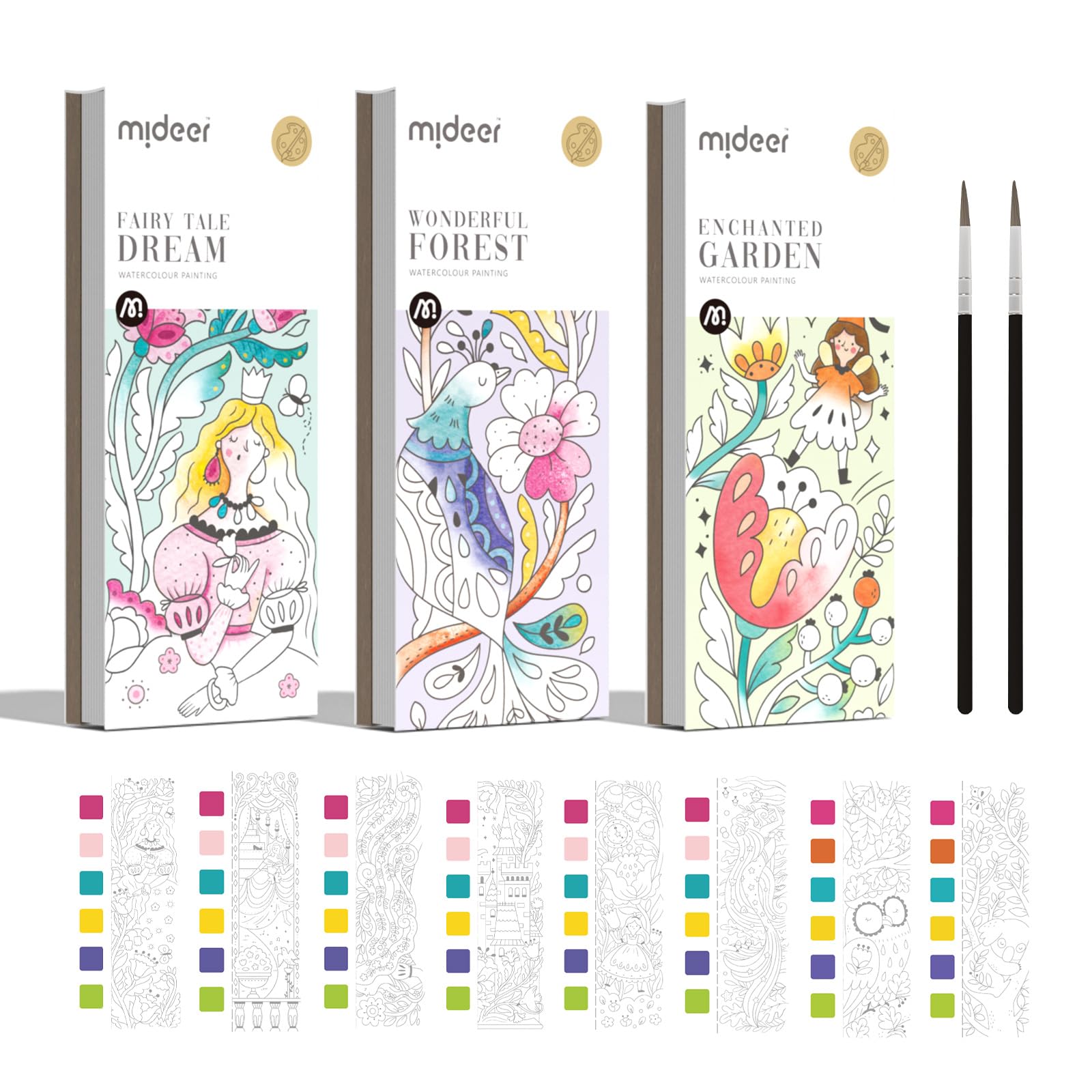 Mideer Pocket Magic Water Coloring Book, Water Colouring Book for Children, Watercolouring Sets for Kids Ages 4-8, Water Colouring Painting Books with Brush (3 Pack)