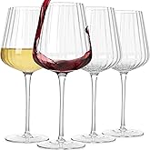 TrophyToast Ribbed Wine Glasses Set of 4-20oz Hand-Blown Fluted Glassware, Lead-Free Crystal Vintage Ripple Texture Red Wine Glasses, Perfect Gifts for Weddings, Birthday, Special Occasions