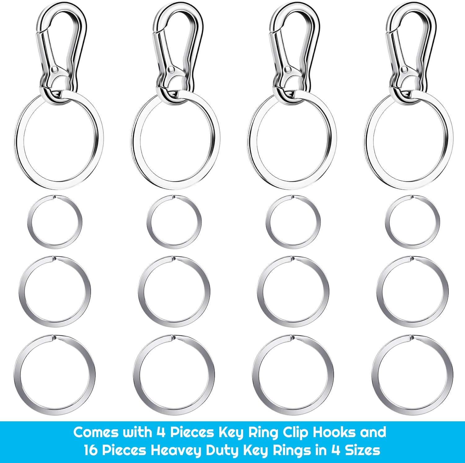 Keychain Clip with Key Ring, Cridoz 4pcs Key Chain Clip Hook with 16Pcs Key Rings for Car Keys, Dog Tag and Key Chain (Assorted Sizes) at  Men’s Clothing store