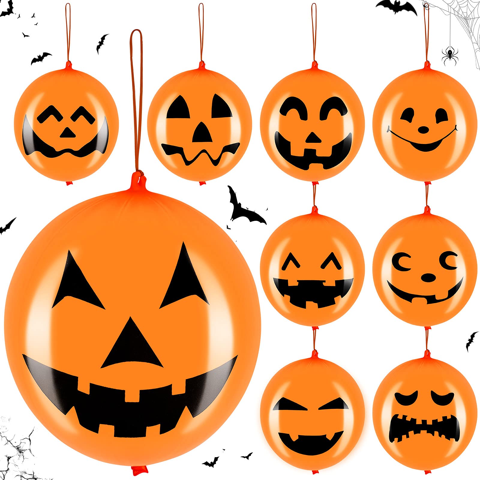 Photo 1 of 36 Pieces Halloween Punch Balloons - Jack O Lantern Ghost Pumpkin Latex for Goodie Bag Filler Treats Games Party Favors Supplies