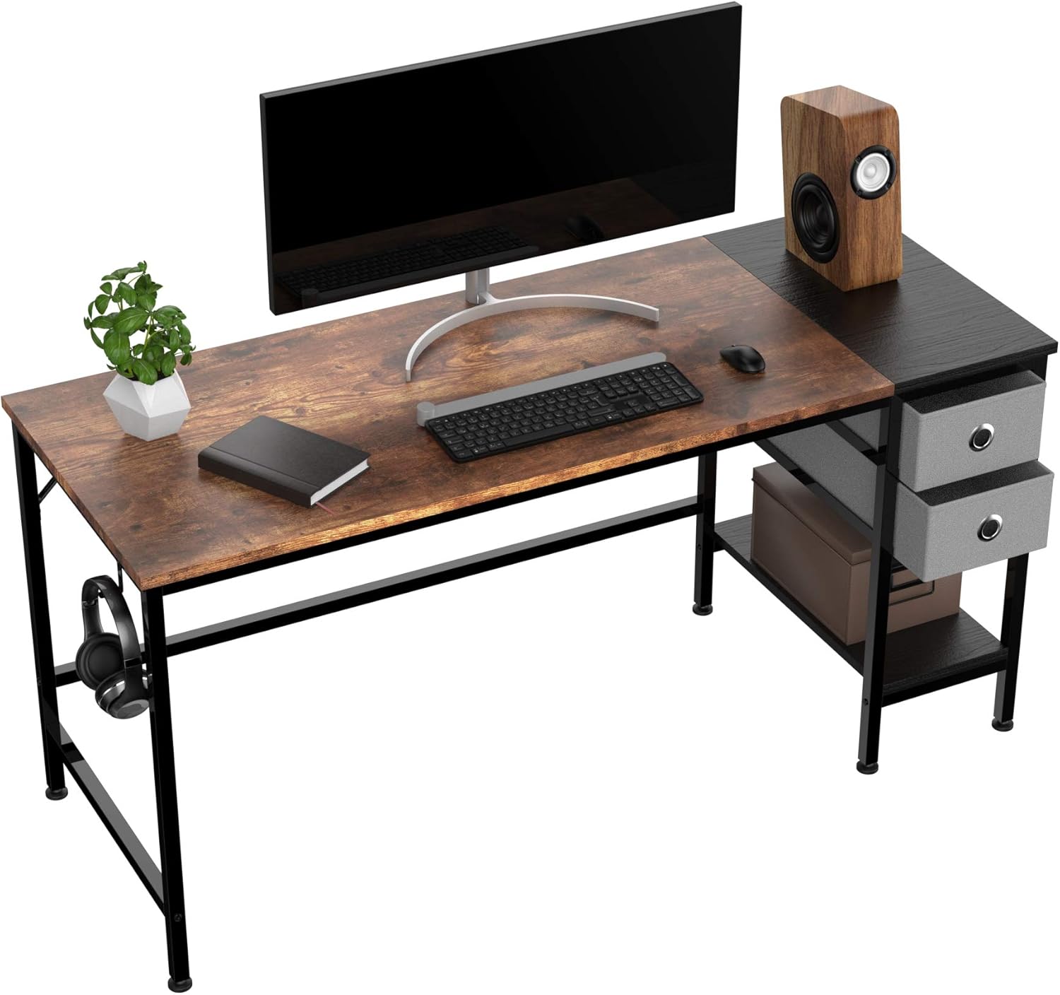 HOMIDEC 140 cm Computer Desk with 2 Drawers