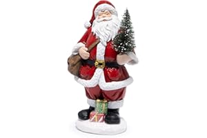 Hodao Christmas Santa Figurine Holding Tree, Hand-Painted Resin Santa Claus Statue with Gifts, Festive Holiday Decoration for Tabletop, Mantel, Shelf, Home Décor Accent