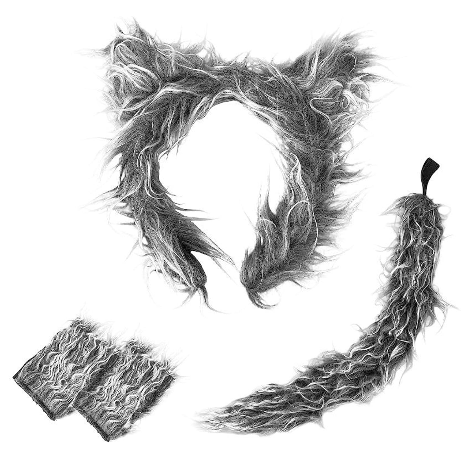 SSKHE 3Pcs Wolf Costume Accessory Set - Cute Animal Ears, Tail, and Gloves for Cosplay and Fancy Dress Party - Kids Accessory Set