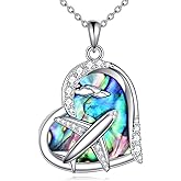 AXOMY Airplane Necklace 925 Sterling Silver Abalone Shell Airplane Necklace Airplane Jewelry Gift for Women Airplane Lovers
