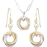 Tahmi Tricolor Love Knot Dainty Jewelry Gift Set Idea for Women with Sterling Silver 925 and 14K Yellow and Rose Gold-Filled Dangle Earrings and 20 Inch Pendant Necklace with Paperclip Chain