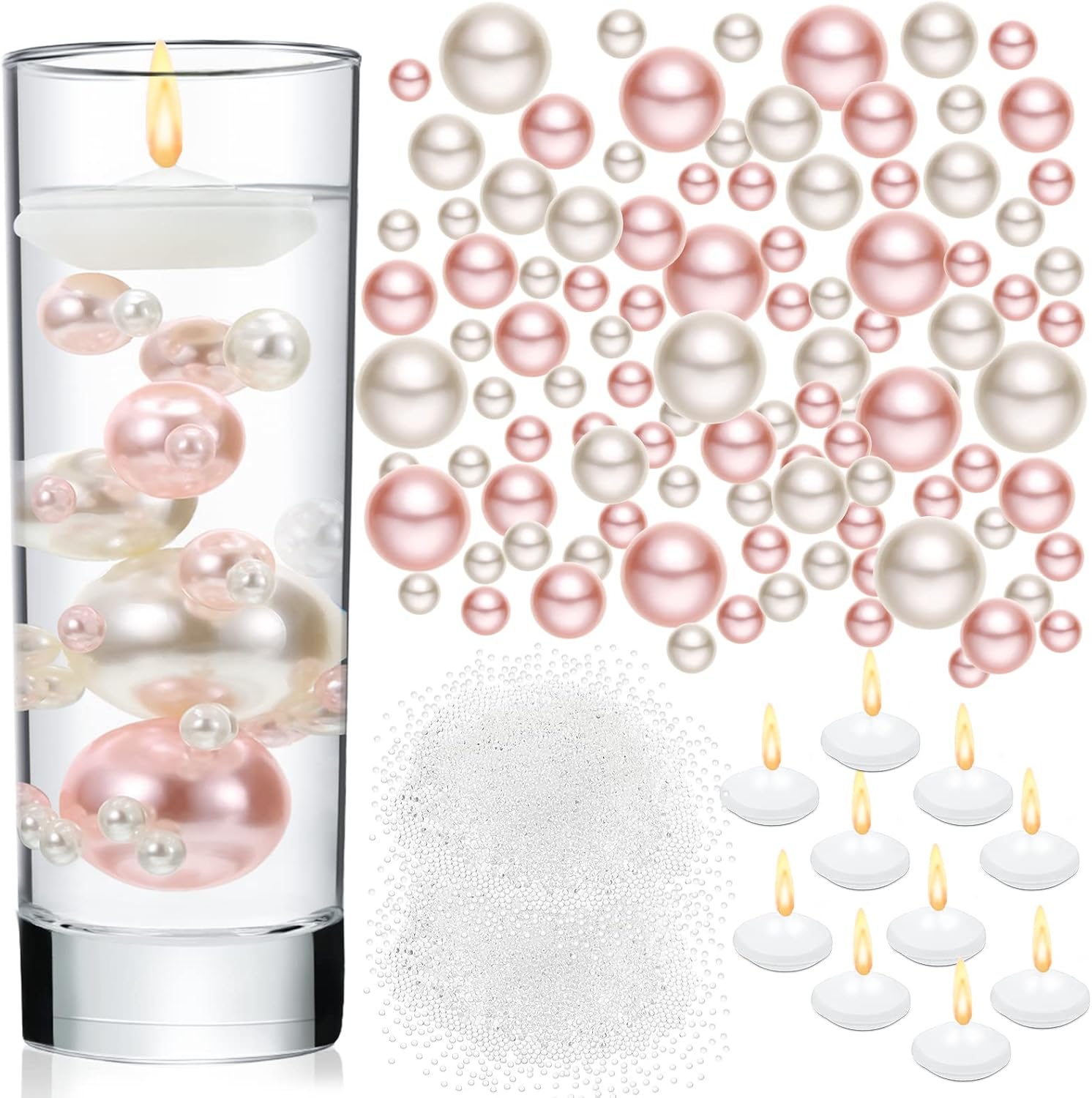 Vase Fillers - Junkin 10090 Pieces Pearl Vase Filler Beads, No Hole Beads, Clear Water Gel Beads, Candles Centerpiece for Wedding Home Table Decor (Pink)