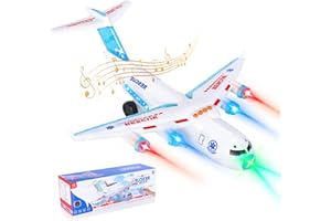 LiveGo AirplaneToy Bump and Go Electric Detachable Plane Toys with LED Flashing Light Music Remote Control Battery Operated for Kids Boys Girls Toddler Travel 3-7 Year Old Birthday Gift, White