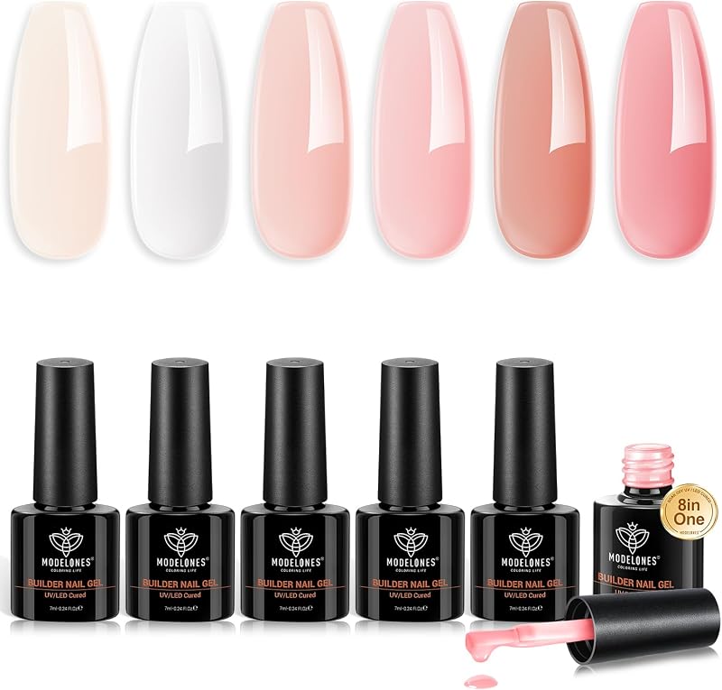 Modelones 8-in-1 Builder Nail Gel 6 Colors Pink Clear 7ml each