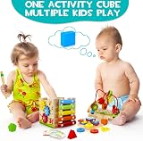 HELLOWOOD 8-in-1 Wooden Activity Cube Montessori Toy for 12+ Months view 5