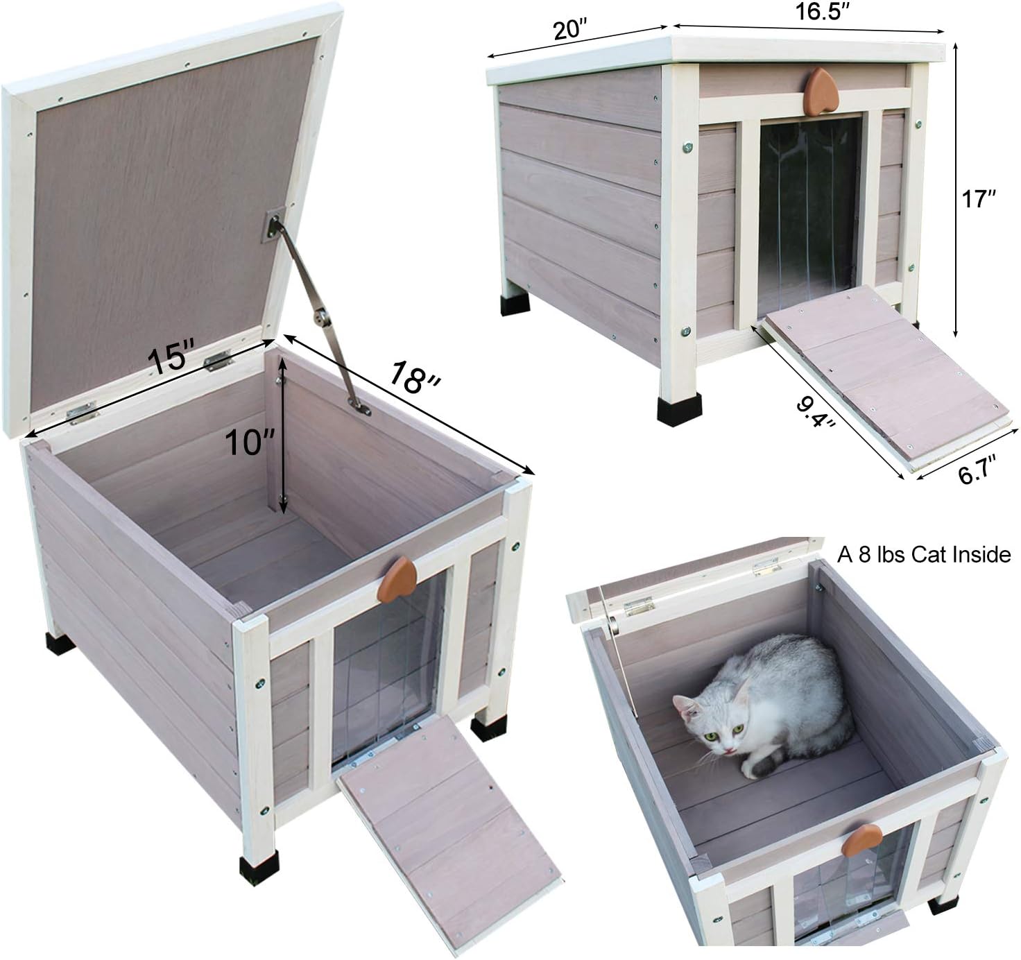 HiCaptain Cat Shelter Outdoor Rabbit Hutch Weatherproof Wooden Small Animal House: Pet Supplies