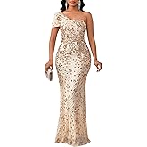Cololura Women Sexy Sequin One Shoulder Mermaid Formal Party Cocktail Gowns Bodycon Evening Maxi Dress