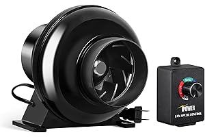 HealSmart 4 Inch 195 CFM Exhaust Inline Duct Fan Vent Booster Blower with Variable Speed Controller for Indoor Grow Tent Hydroponics Ventilation, Quiet