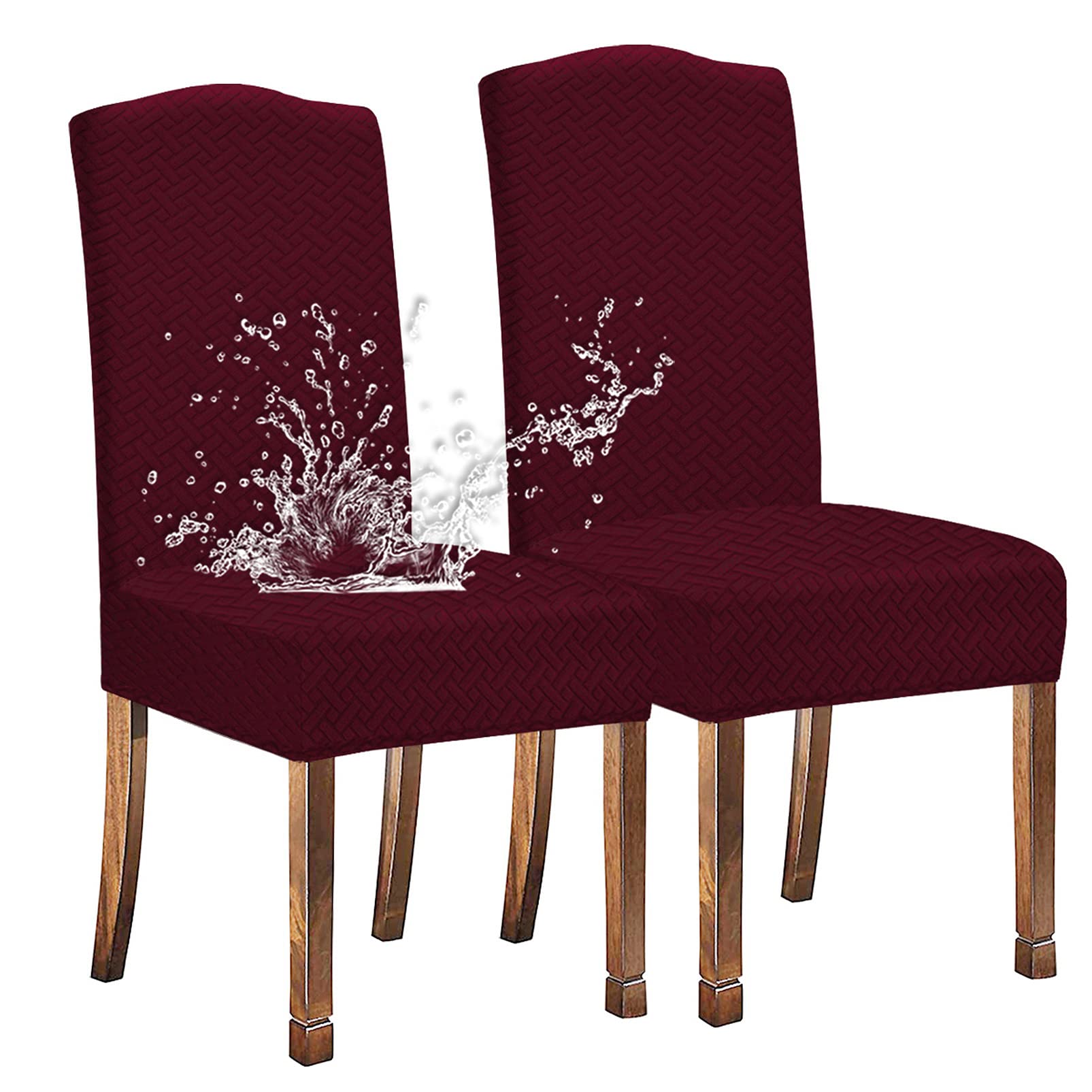KELUINA Stretch Water-Repellent Twill Jacquard Dining Room Chair Covers Home Decor,Chair Covers for Dining Room Chairs Restaurant Hotel Ceremony (Wine Red,2 Pieces)