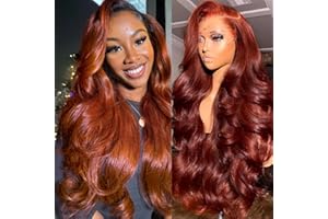 AOQUE Reddish Brown Lace Front Wigs Human Hair 180% Density 13x4 HD Transparent Body Wave Lace Frontal Wigs With Baby Hair Auburn Copper Colored Glueless Human Hair Wigs for Women 28 Inch