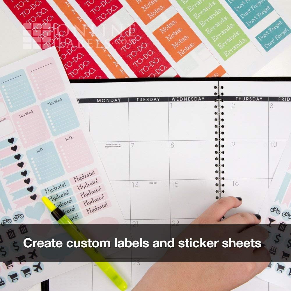 Sticker Paper, 100 Sheets, White Matte, 8.5 x 11 Full Sheet Label, Inkjet or Laser Printer, Online Labels : Office Products