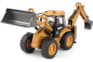 duturpo 1/50 Scale Metal Diecast Backhoe Loader Toy, Metal Play Construction Vehicles Trucks Toy for Boys