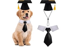 FOIMAS Dog Graduation Hats,Pet Graduation Caps Adjustable with Yellow Tassel and Necktie Collar for Dog Cat Graduation Hats Costume Accessory