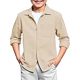 Haloumoning Boys Linen Button Down Shirts Kids Long Sleeve Dress Shirts School Uniform Shirt 5-14 Years