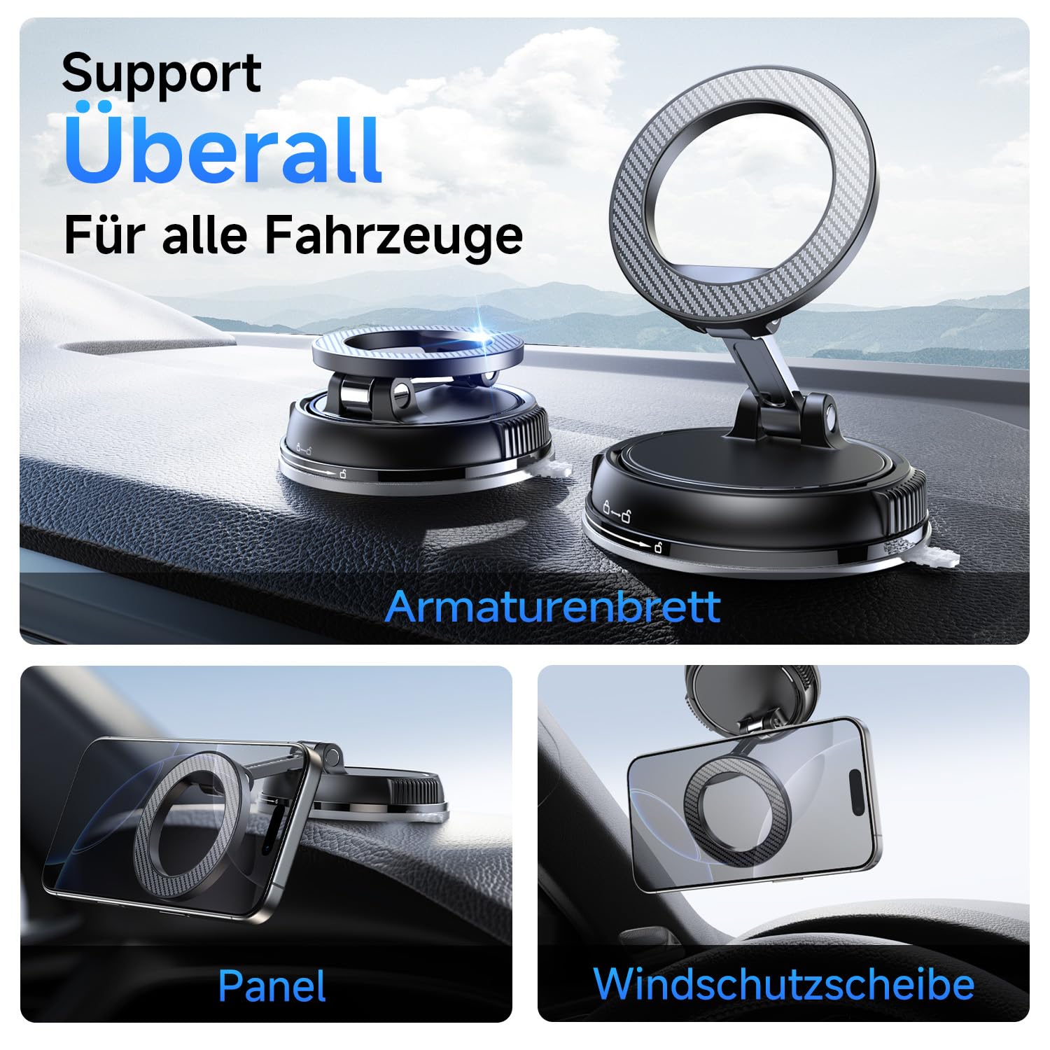 Moeila Vakuum Handyhalterung Auto für Magsafe Autohalterung [mit 78+LBS stärkste Saugkraft & 2400gf stärkster Magnet], 360° Drehbare Handyhalterung Magnet, KFZ Autohalterung für Alle Handys, Schwarz. 2