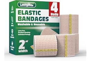 LOENGMAX Elastic Bandage Wrap 2” Wide, 4 Pack | High-Performance Compression Bandage Wrap | Reusable | Excellent Elasticity for Legs, Ankle, Knee, Tummy, Body, Wrist | Sports & Outdoors (4 Pack)