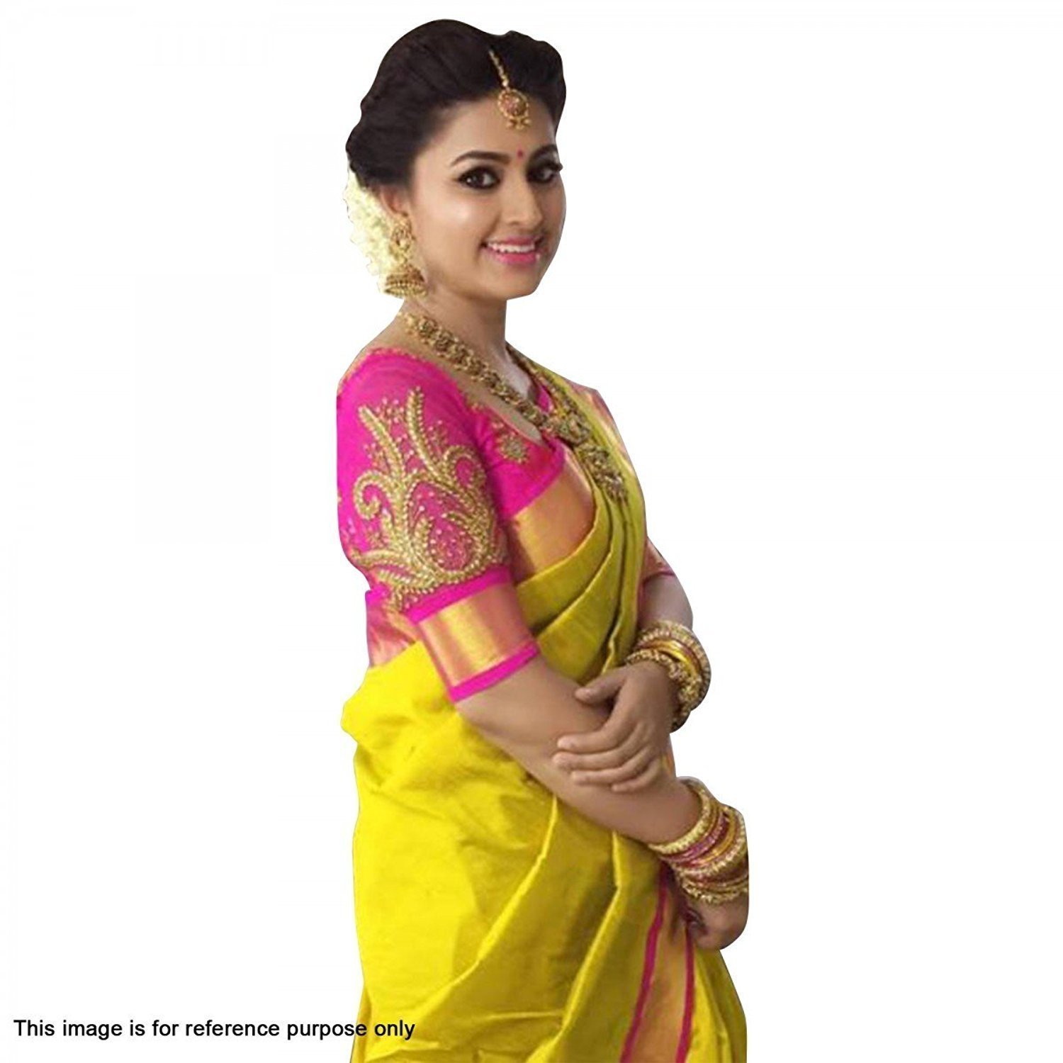 fabrizo saree (pink work_yellow_free size)